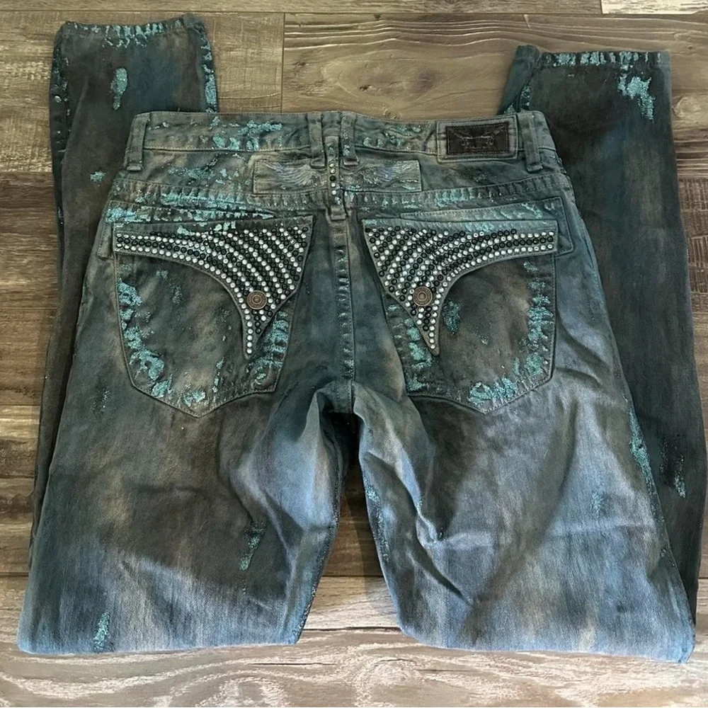 Men's Teal Turquoise Robin's Jeans - Picture 3 of 8